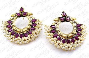 ETHNIC STYLE GOLD FINISHED PARTY WEAR COLORED STONE PEARL BEADS GIRLISH FASHION EARRING