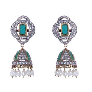 GREEN ANTIQUE JHUMKI EARRINGS