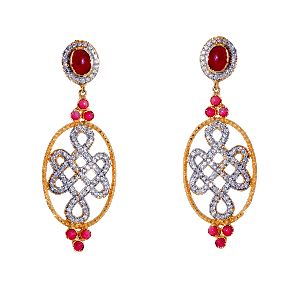 RED STONE GIRLISH EARRINGS