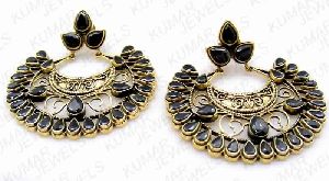 STUNNING BOLLYWOOD FASHION GOLD FINISH PARTY WEAR STONE CARVED FILIGREE DANGLE