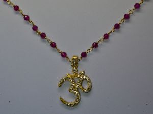 Sterling Silver Aum Necklace with Gemstone Strand