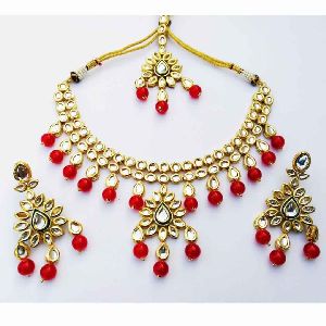 Beautiful Pearls Touch Gold Plated Meena Kundan Wedding Designer Handmade Necklace Jewelry set