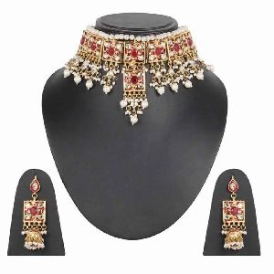 Meena Kundan Pearls Design Gold Plated Handmade Necklace set