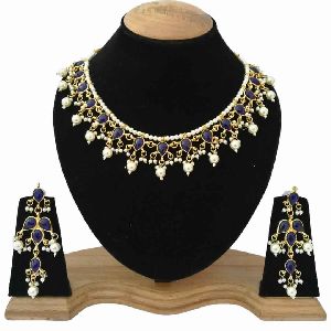 Meena Kundan Fancy Smple Look Gold Plated Wedding Style Handmade Necklace Jewelry set