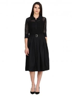 Castle Black Solid Net Dress