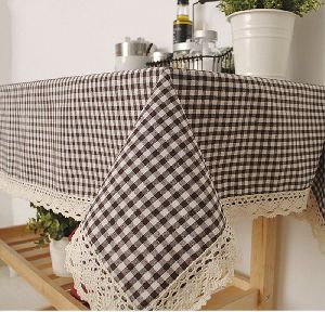 Checked Print with Lace Table Cover