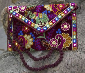 Multicolor Velvet Embroidered Sling Bag