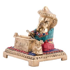Lord Ganesha In Writing Pose Brass Statue