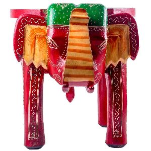 Multicolor Wooden Elephant Stool