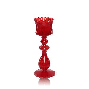 GLASS CANDLE HOLDER RED