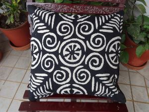 Applique Work Black & White Cotton Cushion Cover
