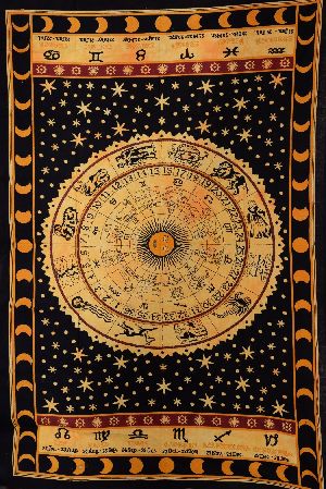 Black Zodiac Sign Celestial Wall Tapestries