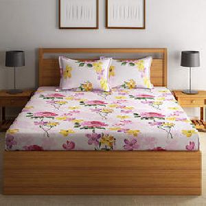 Swayam 120 TC Cotton White & Pink Double Bedsheet Set