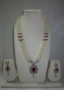 3 row pearl pendent set