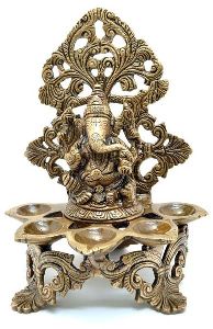 Brass Panchdeep Ganesha Carving Diya