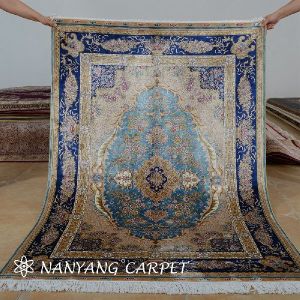 4'x6' Blue Silk Persian Isfahan Rug