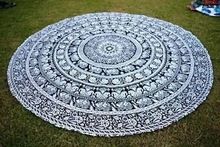 Round Mandala Indian Bohemian Elephant Tapestry Beach Picnic Throw Towel Rug