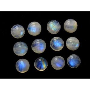 Matched Pair Arrival Natural White Rainbow Moonstone Smooth Cabochon Round Shape