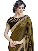 Amazing Black And Gold Net And Lycra Saree