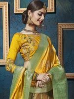 Exotic Yellow Green Silk And Jacquard Lehenga