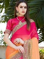 Trendy Pink And Peach Chiffon Saree