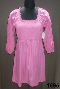 Ladies Dress with Smocking Work in Cotton Fabric