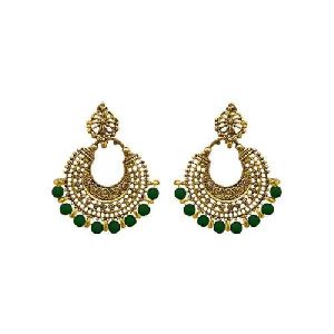 Green Beads Antique Gold Plated Afghani Earrings