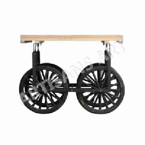 RECYCLED WOOD IRON ROLLING VENDOR CART TABLE