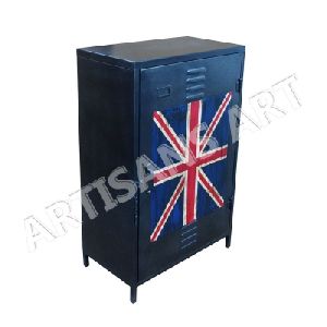 VINTAGE INDUSTRIAL COASTER ACCENT CABINET WITH BRITISH FLAG DESIGN