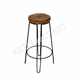 VINTAGE INDUSTRIAL IRON BAR STOOL WITH JUTE PADDED SEAT