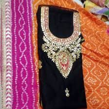 Embroidered Jaipuri Chanderi Suit Material