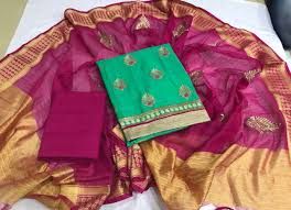 Green and Pink Silk Suit Material
