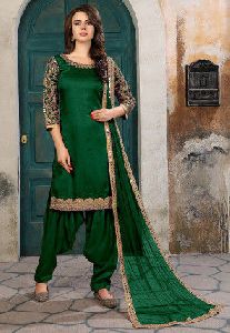 Green Hand Embroidered Pure Silk Suit Material
