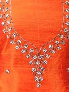 Orange Hand Embroidered Pure Silk Suit Material
