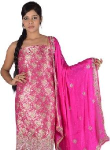 Pink Hand Embroidered Pure Silk Suit Material