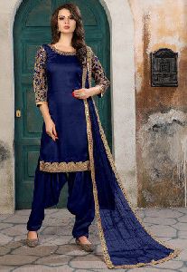 Royal Blue Hand Embroidered Pure Silk Suit Material