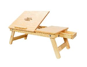 Natural Color Wooden Laptop Table With Drawer