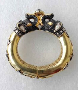 Elephant Bangle - Gold Victorian Bangle with Real Diamond
