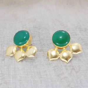 18k Gold Plated Green Onyx Gemstone Studs Earrings