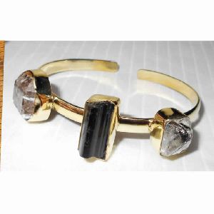 Handmade Herkimer Diamond and Tourmaline Cuff Bracelet