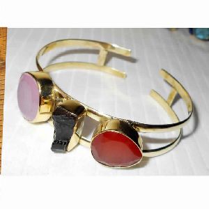Red Onyx And Garnet Gemstone Cuff Bracelet