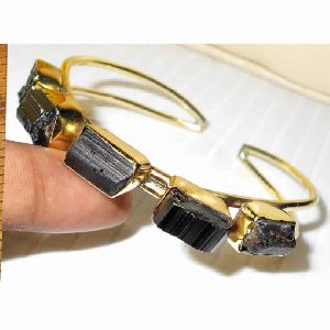 Rough Black Tourmaline Gemstone Cuff Bracelet