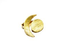 Gold Plated Matt Moon Design Adjustable Brass Ring