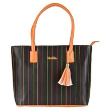 striped Black tote with tassel for woman