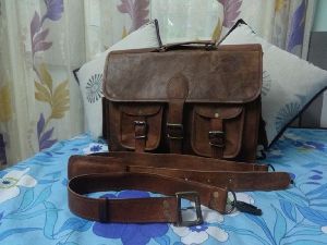 15 Inch Genuine Leather Handmade Vintage Rustic Crossbody Messenger Courier Satchel Bag Gift