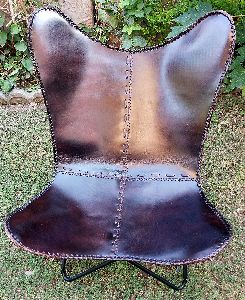 Dark Brown Leather Butterfly Chair/Iron Chair