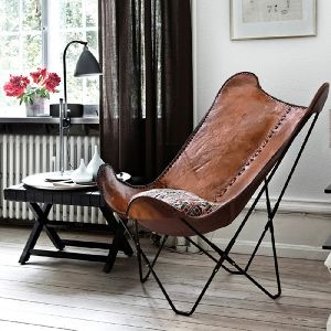 Leather Butterfly Chair with Powder Coating Frame (Red/Brown)