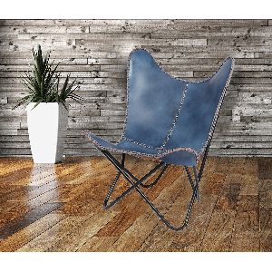 Midewin Navy Blue Leather Butterfly Chair