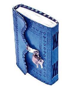 Present Real Vintage Leather Handmade Paper Notebook Dairy with Metal - (Blue)