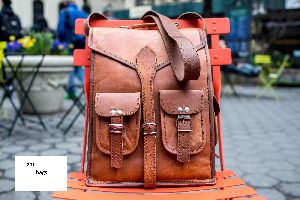 Znt Bags,Vintage Handmade Brown Leather Backpack & Shoulder Bag